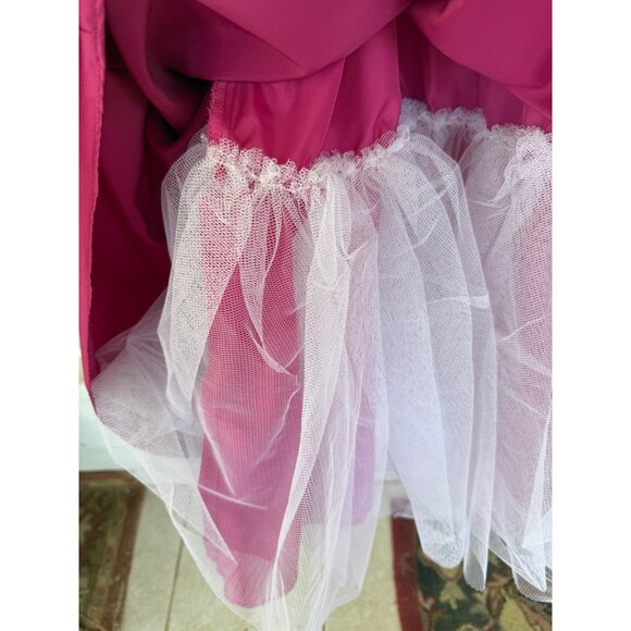 Vintage 90's Fuscia Pink Midi Formal Prom Bridal Dress Tulle Puff Size 6 - Picture 3 of 12